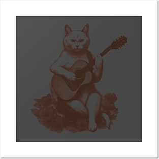 Cat Playing Guitar Posters and Art